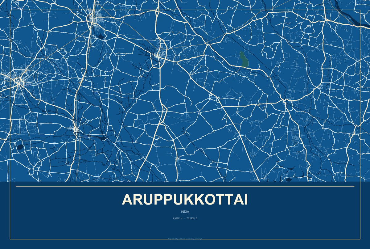 Aruppukkottai, India City Map Aluminum Sign in Harbor Cobalt style