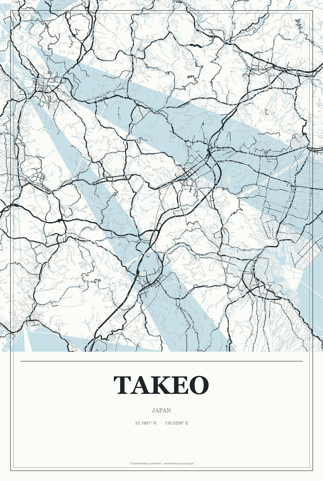 Takeo, Japan City Map Aluminum Sign in Gallery Air style