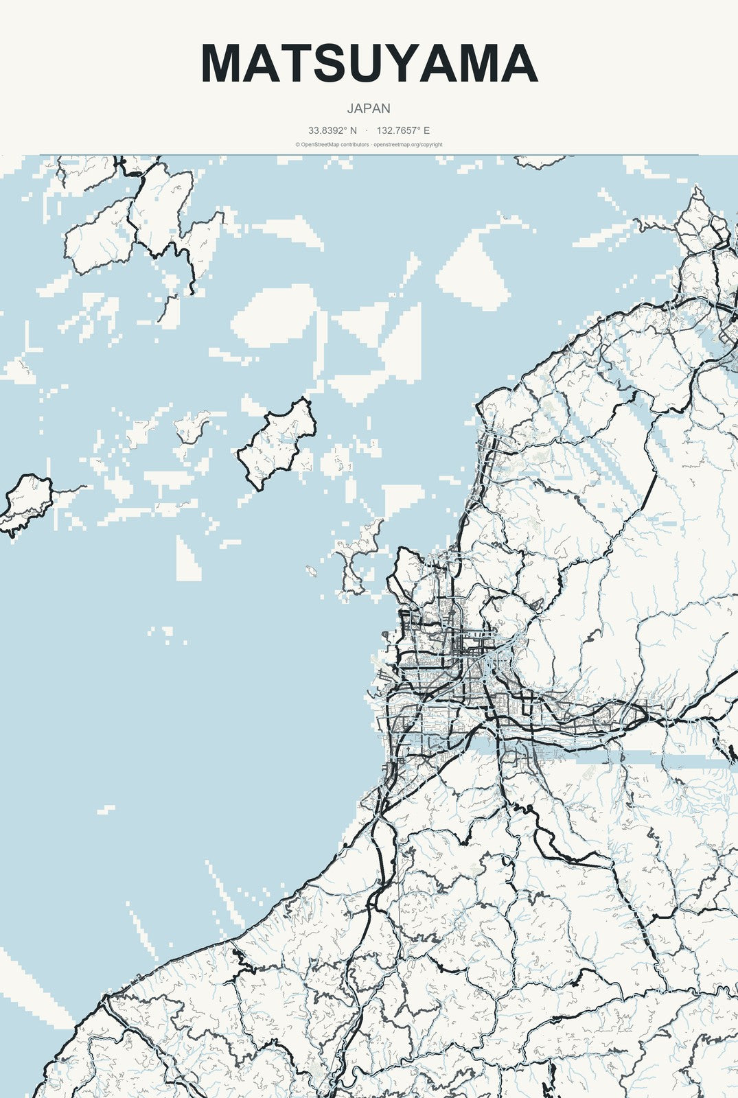 Matsuyama, Japan City Map Aluminum Sign in Headline Atlas style