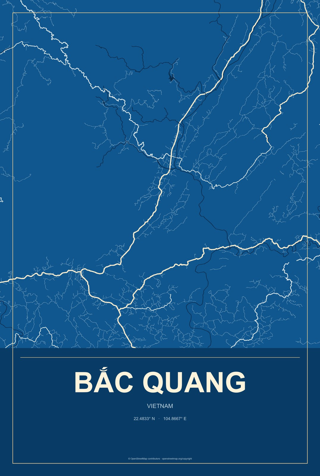 Bắc Quang, Vietnam City Map Aluminum Sign in Harbor Cobalt style