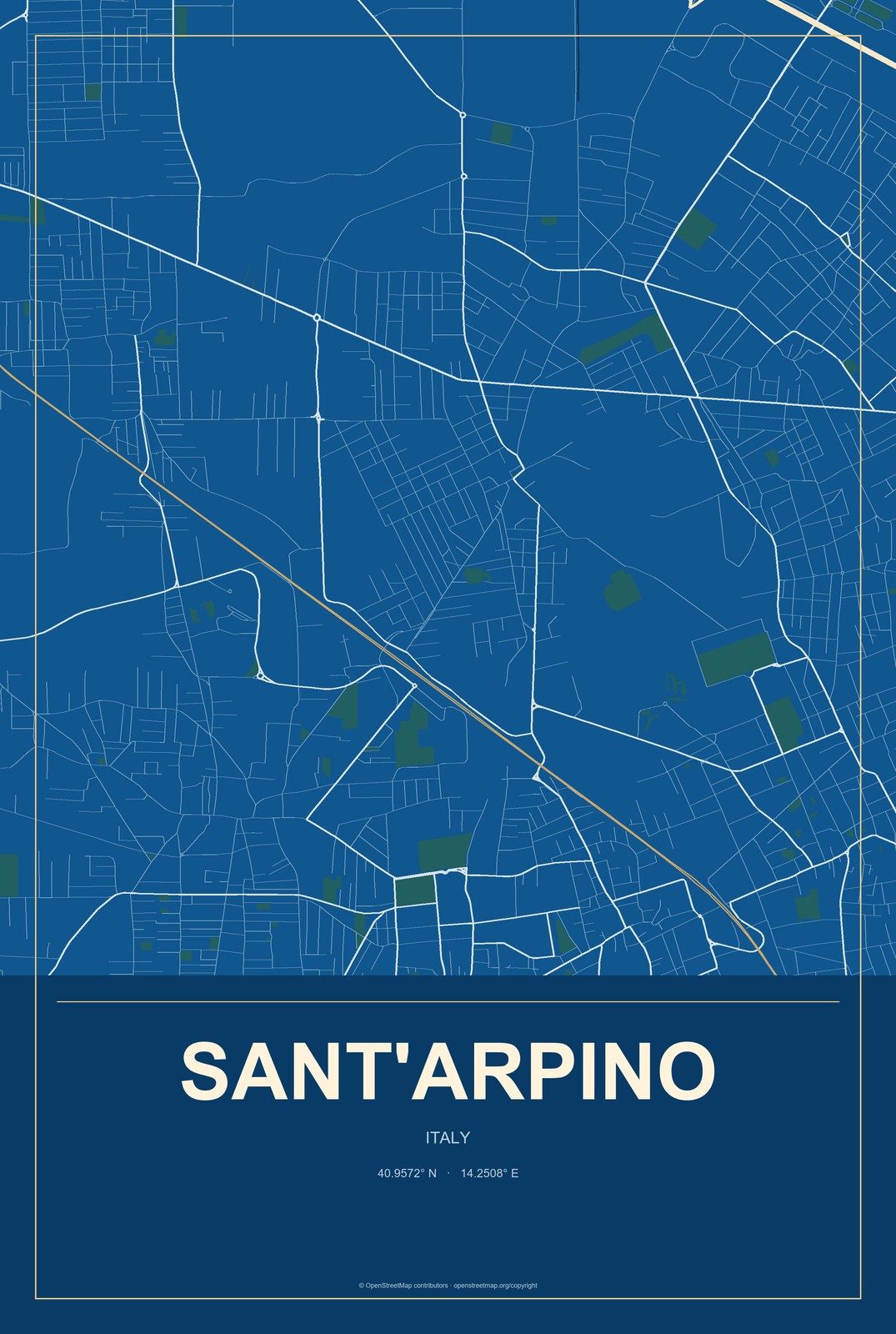 Sant'Arpino, Italy City Map Aluminum Sign in Harbor Cobalt style