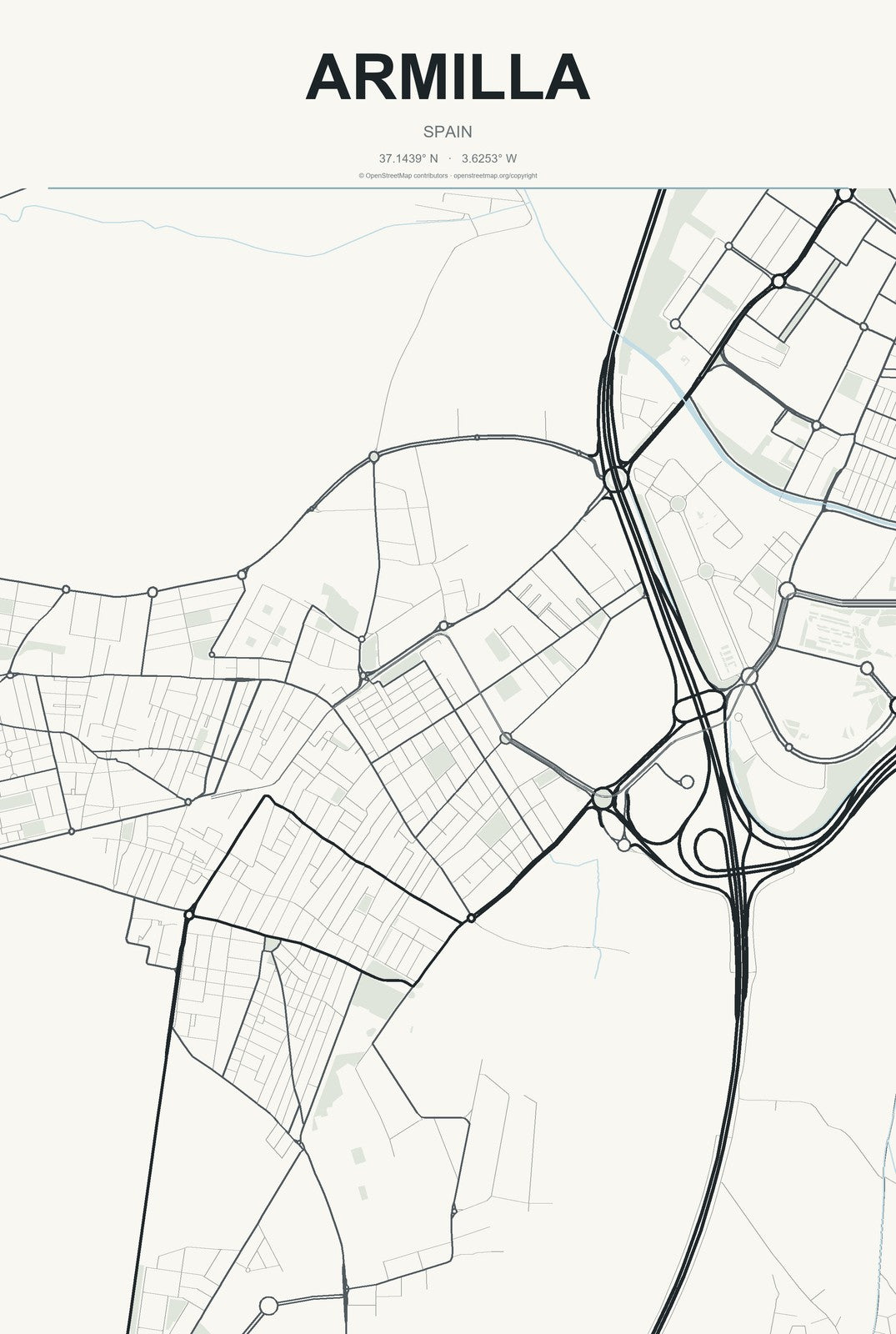 Armilla, Spain City Map Aluminum Sign in Headline Atlas style