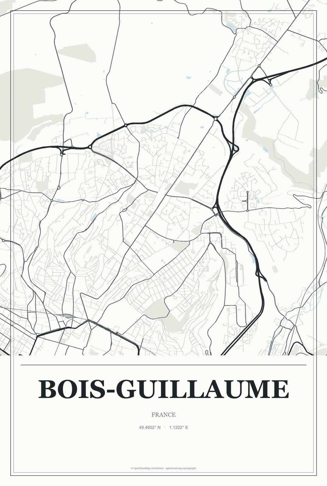 Bois-Guillaume, France City Map Aluminum Sign in Gallery Air style