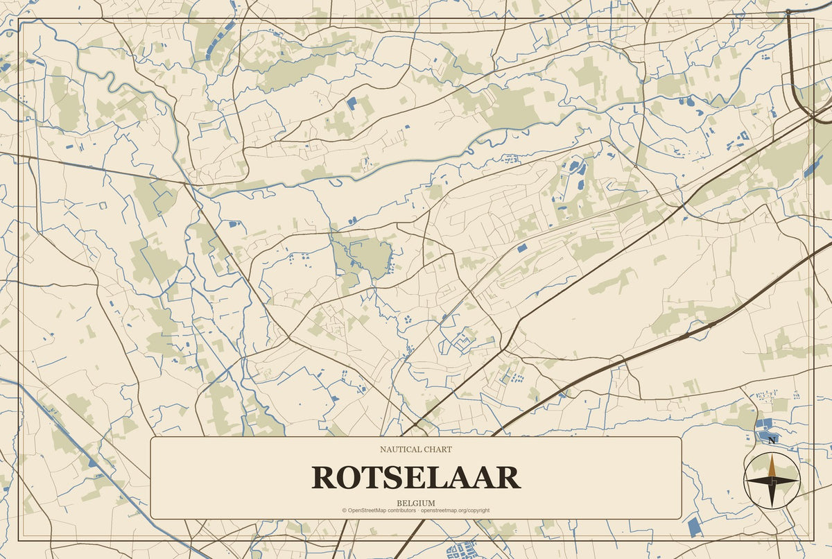 Rotselaar, Belgium City Map Aluminum Sign in Heritage Nautical style
