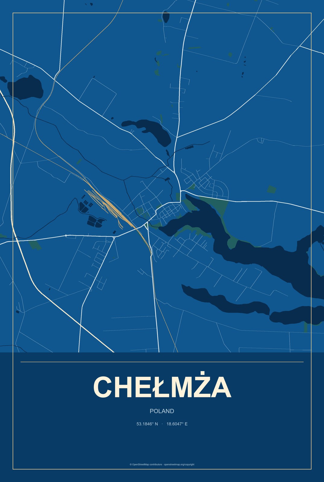 Chełmża, Poland City Map Aluminum Sign in Harbor Cobalt style