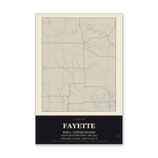 Fayette County, Iowa Map Aluminum Sign in Museum Plaque style