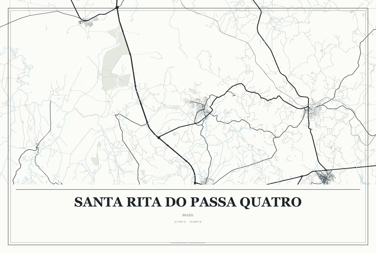 Santa Rita do Passa Quatro, Brazil City Map Aluminum Sign in Gallery Air style