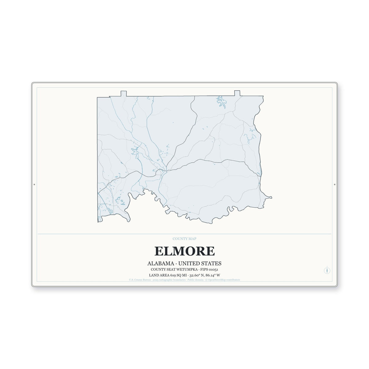 Elmore County, Alabama Map Aluminum Sign in Gallery Air style