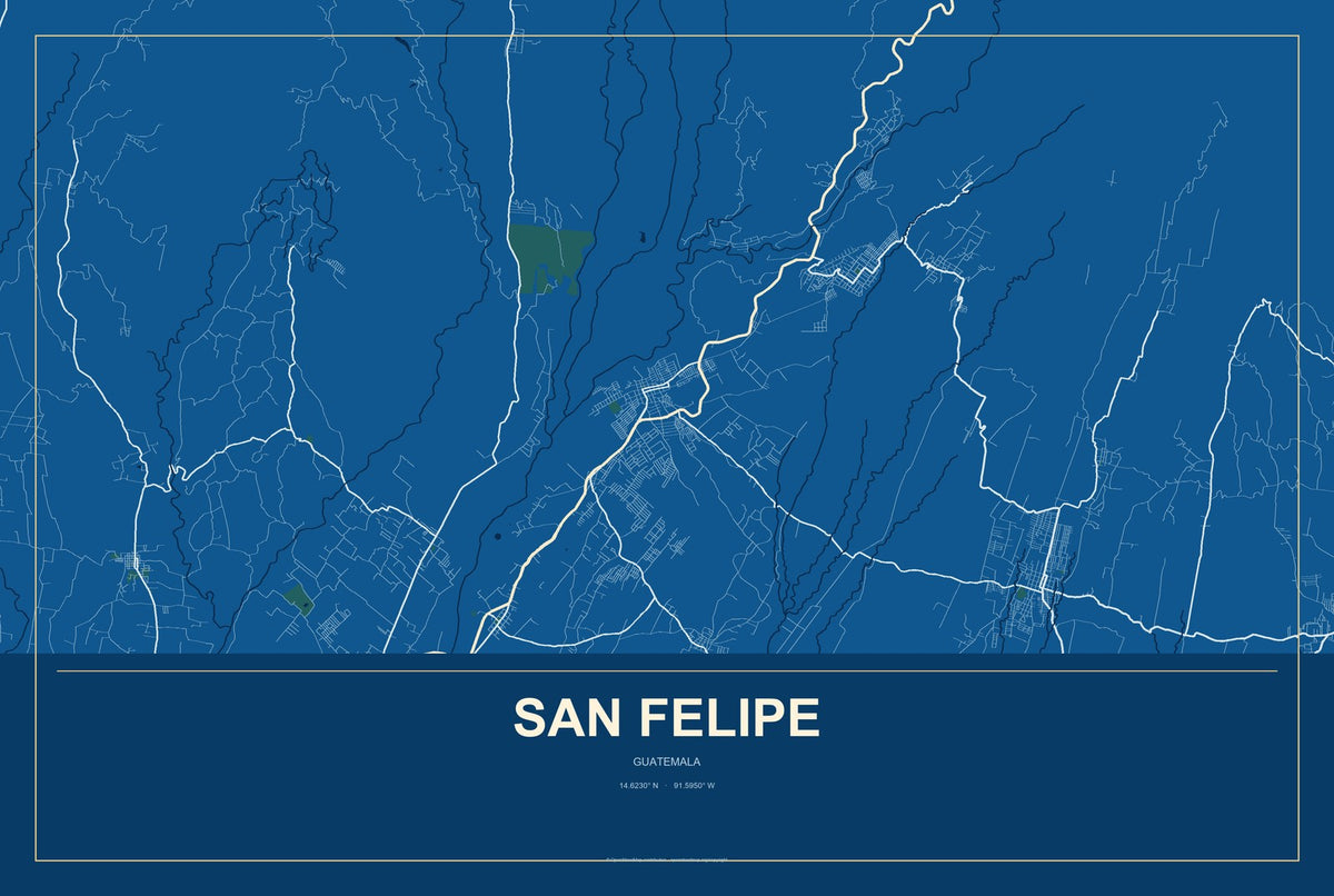 San Felipe, Guatemala City Map Aluminum Sign in Harbor Cobalt style