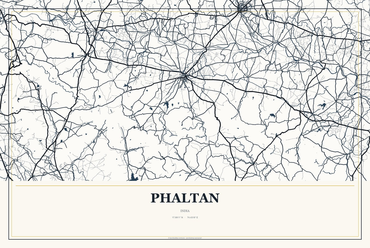 Phaltan, India City Map Aluminum Sign in Citrine Modern style