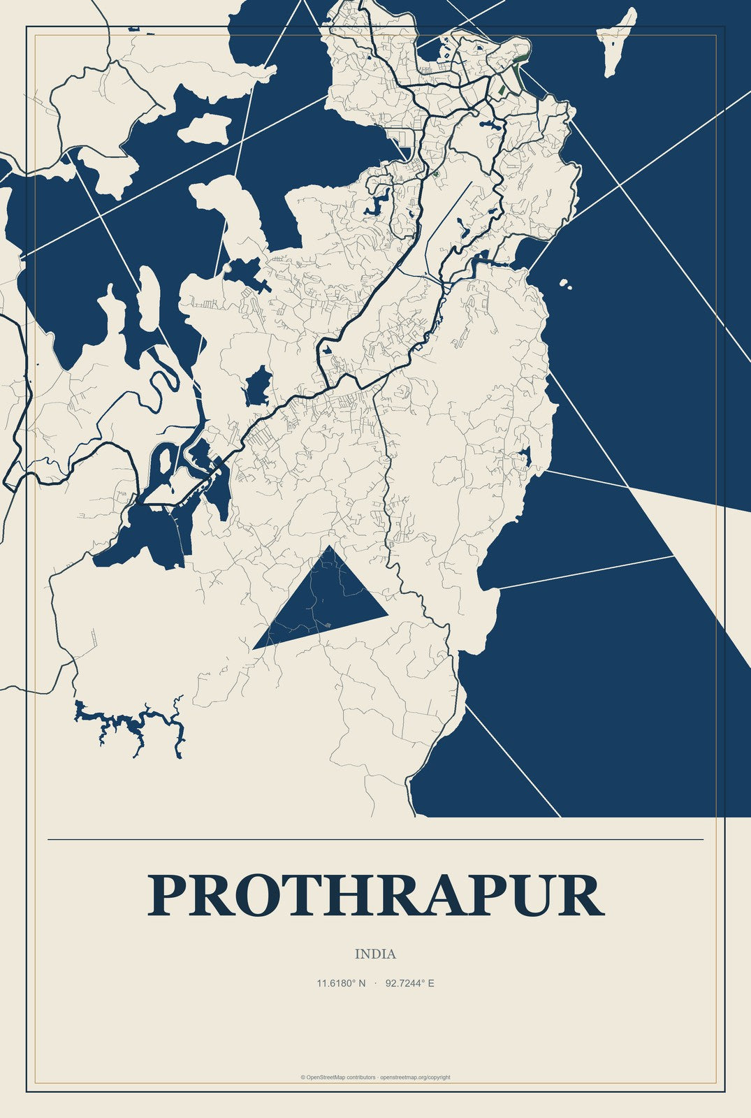 Prothrapur, India City Map Aluminum Sign in Coastal Cutout style