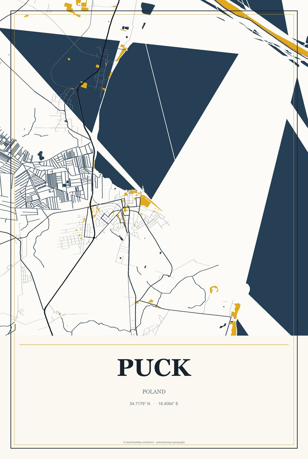 Puck, Poland City Map Aluminum Sign in Citrine Modern style
