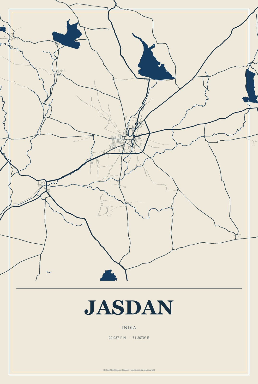 Jasdan, India City Map Aluminum Sign in Coastal Cutout style