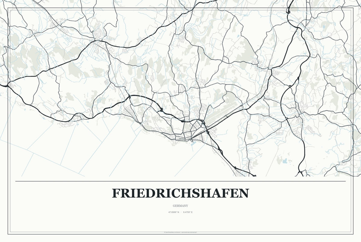 Friedrichshafen, Germany City Map Aluminum Sign in Gallery Air style