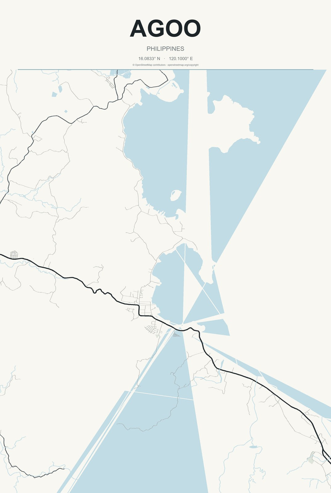 Agoo, Philippines City Map Aluminum Sign in Headline Atlas style