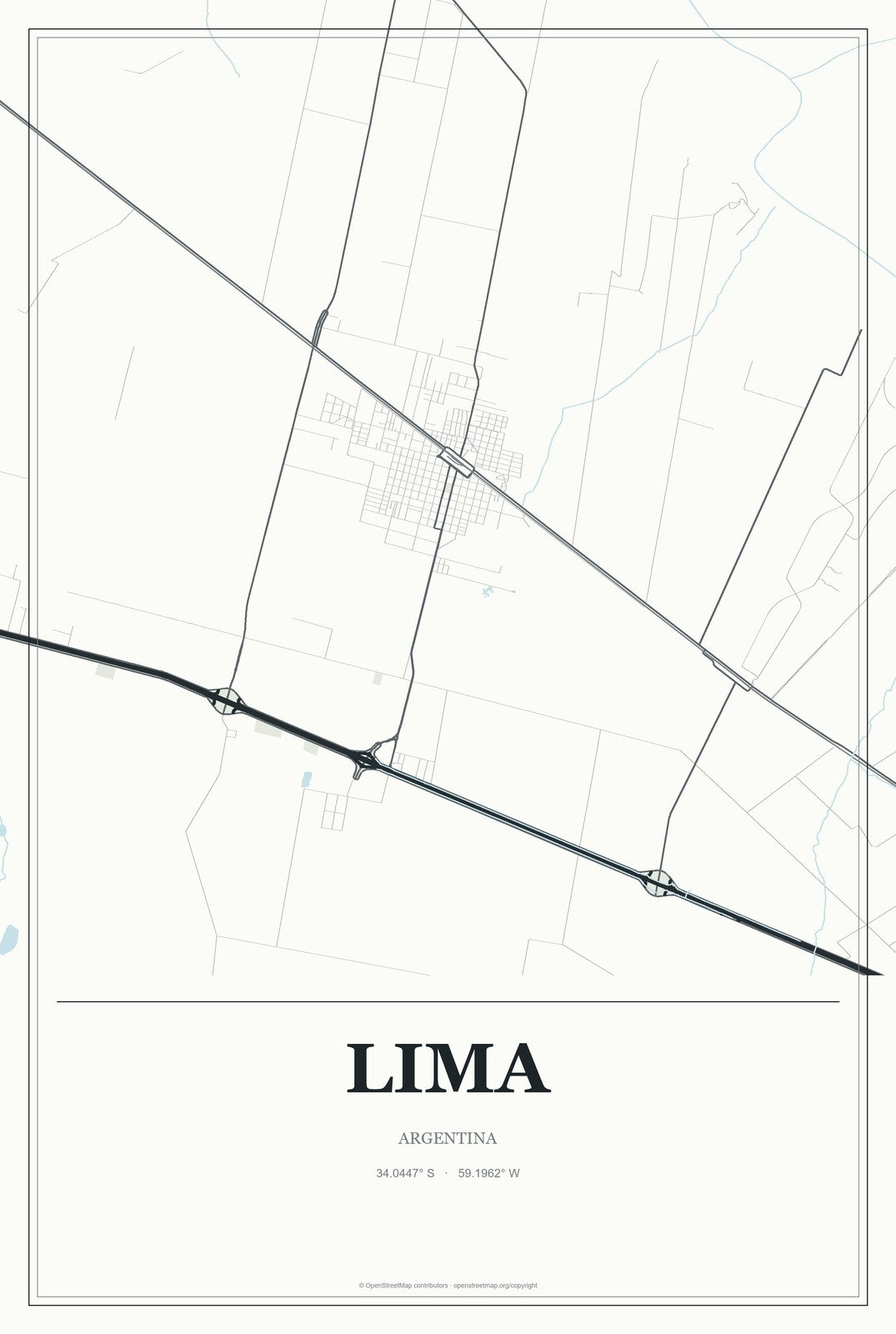 Lima, Argentina City Map Aluminum Sign in Gallery Air style