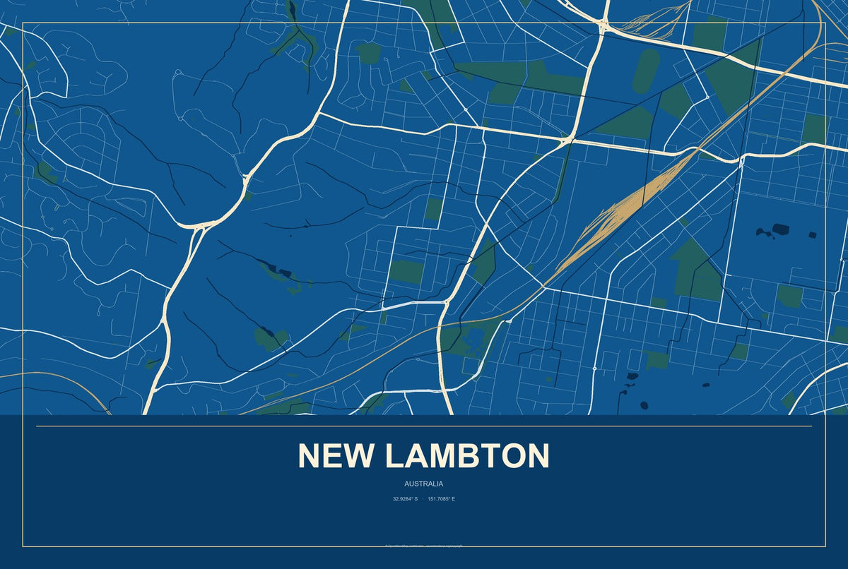 New Lambton, Australia City Map Aluminum Sign in Harbor Cobalt style