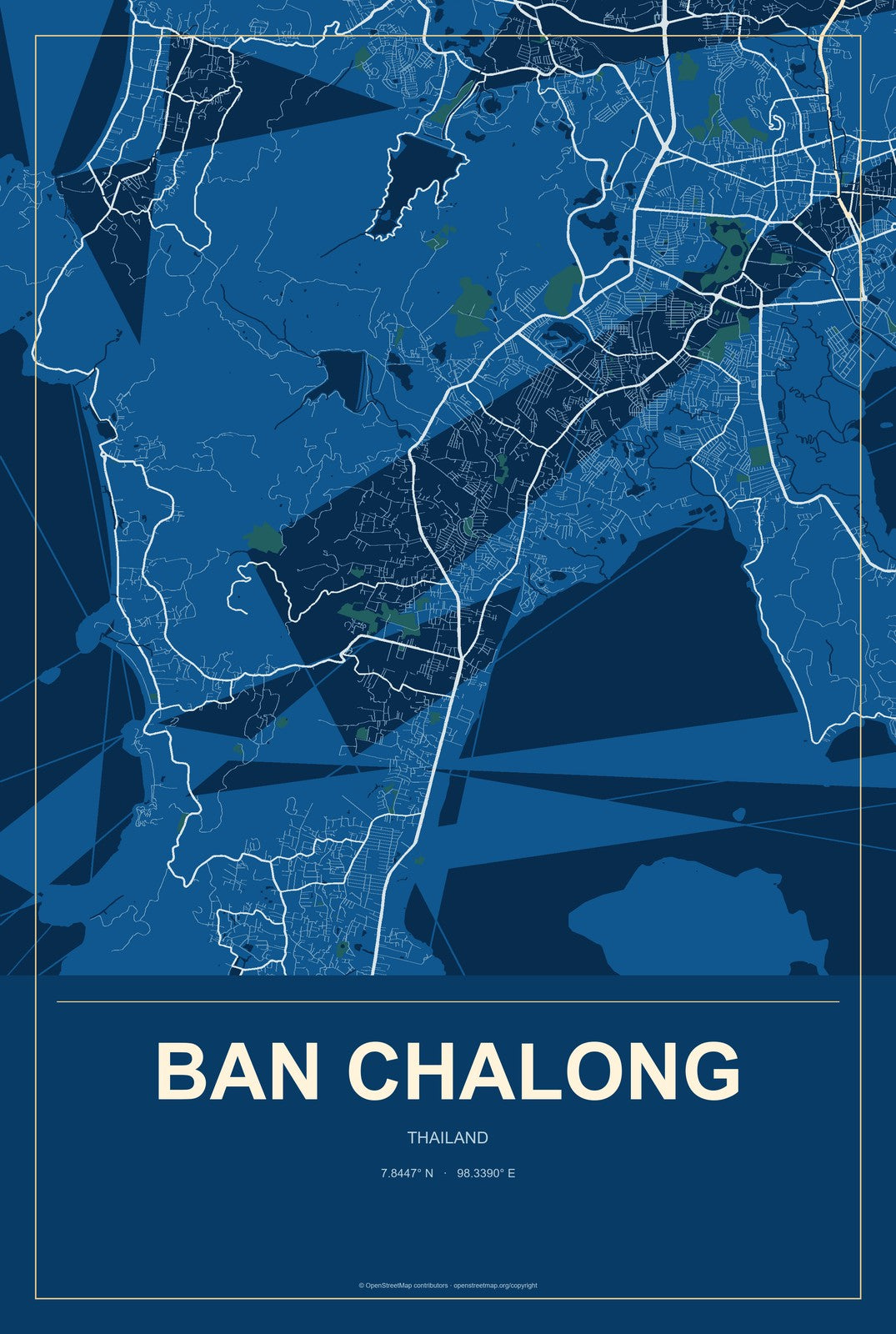 Ban Chalong, Thailand City Map Aluminum Sign in Harbor Cobalt style
