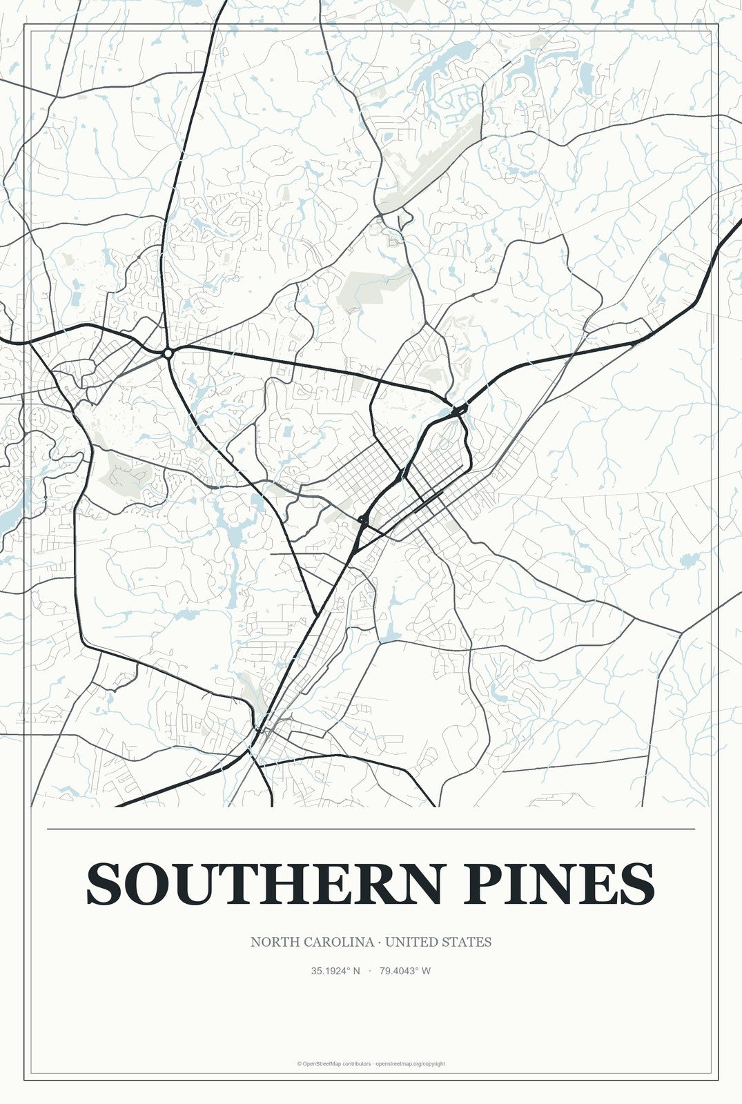 Southern Pines, North Carolina City Map Aluminum Sign in Gallery Air style