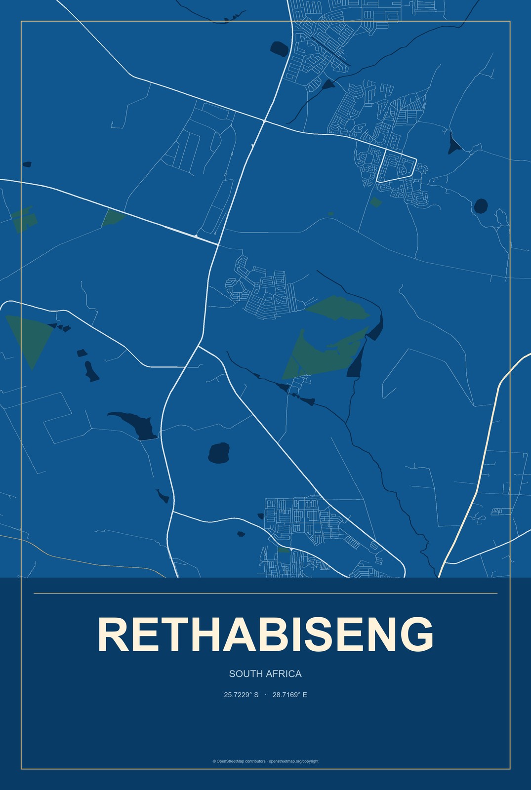 Rethabiseng, South Africa City Map Aluminum Sign in Harbor Cobalt style