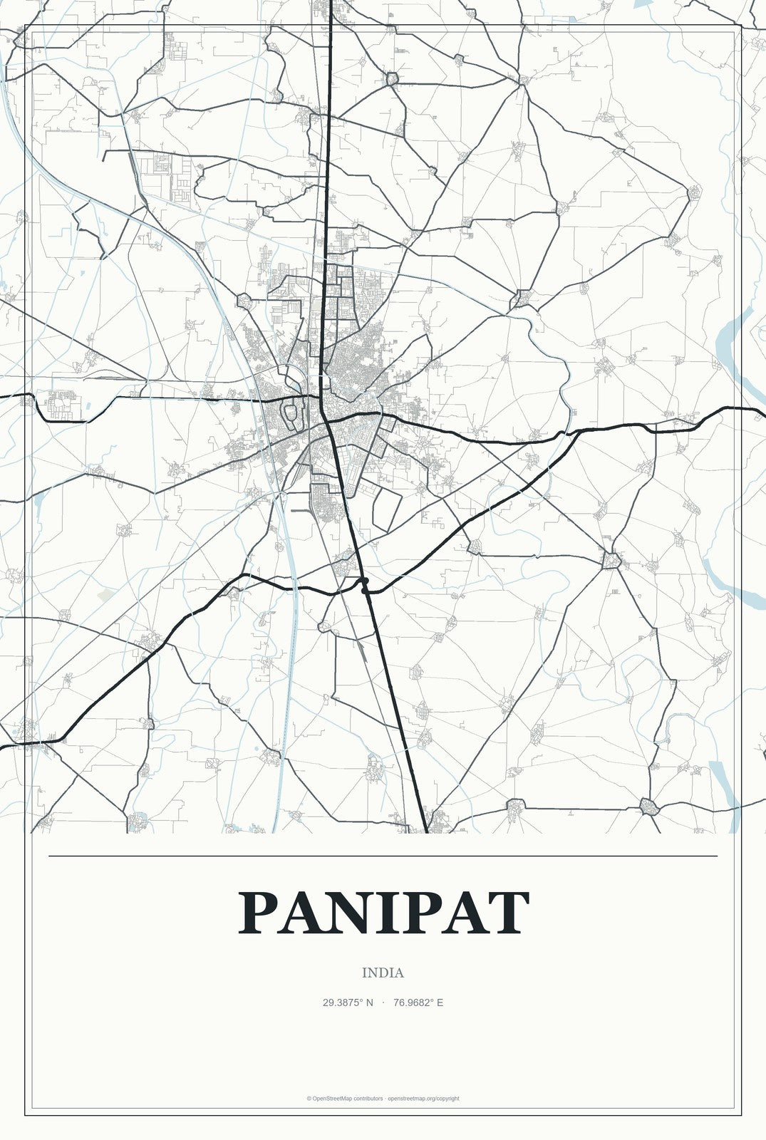 Panipat, India City Map Aluminum Sign in Gallery Air style