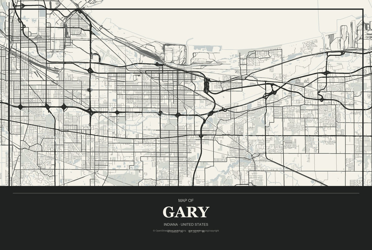 Gary, Indiana City Map Aluminum Sign in Museum Plaque style