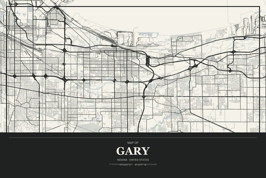 Gary, Indiana City Map Aluminum Sign in Museum Plaque style
