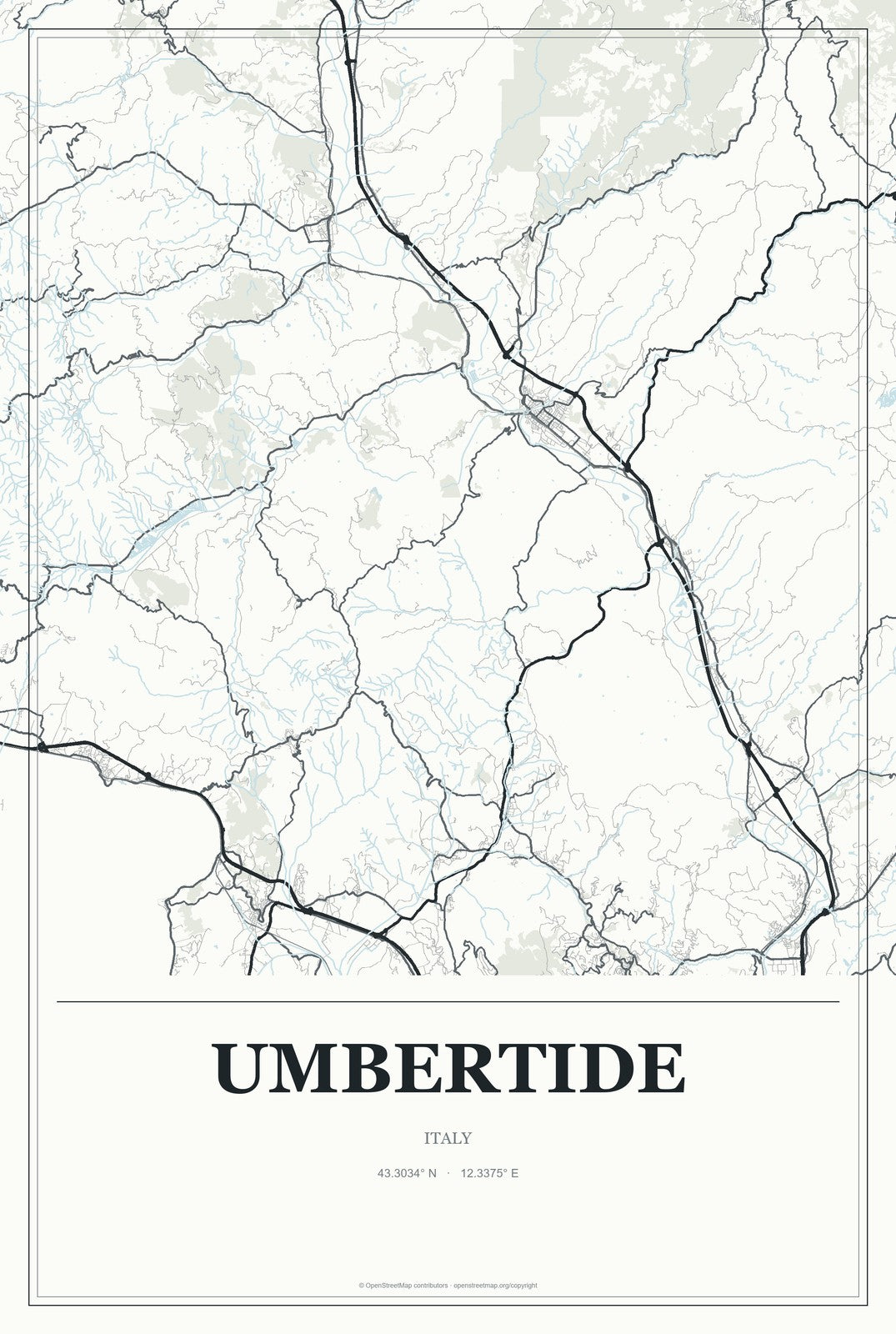 Umbertide, Italy City Map Aluminum Sign in Gallery Air style