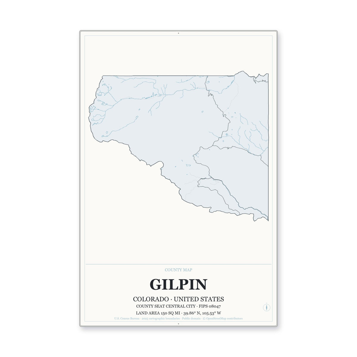 Gilpin County, Colorado Map Aluminum Sign in Gallery Air style
