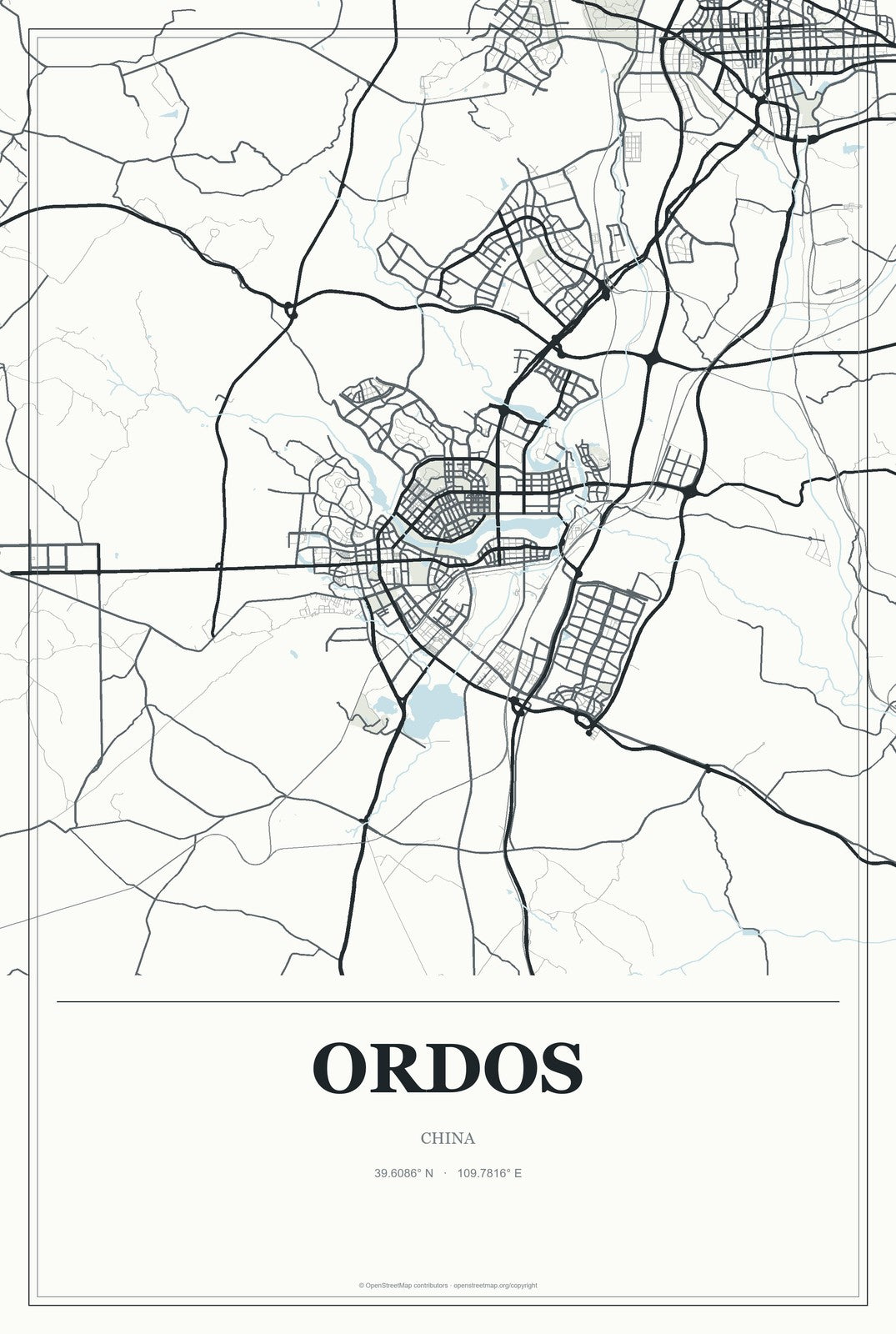 Ordos, China City Map Aluminum Sign in Gallery Air style
