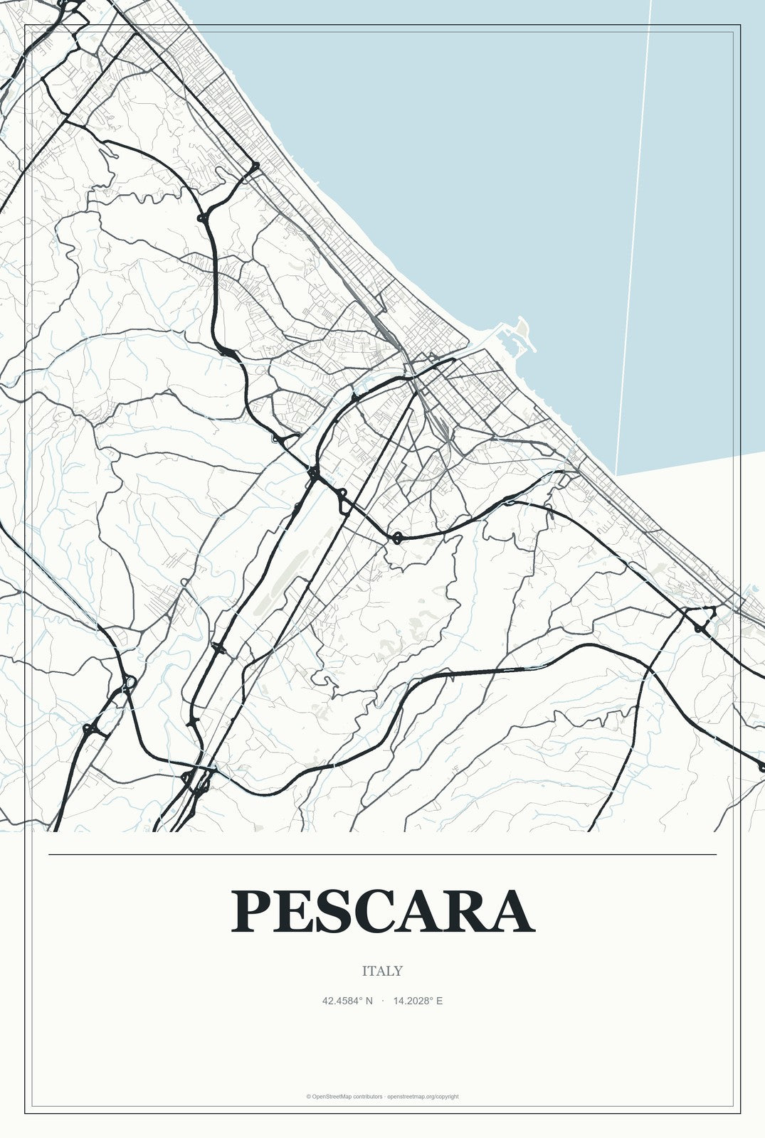Pescara, Italy City Map Aluminum Sign in Gallery Air style