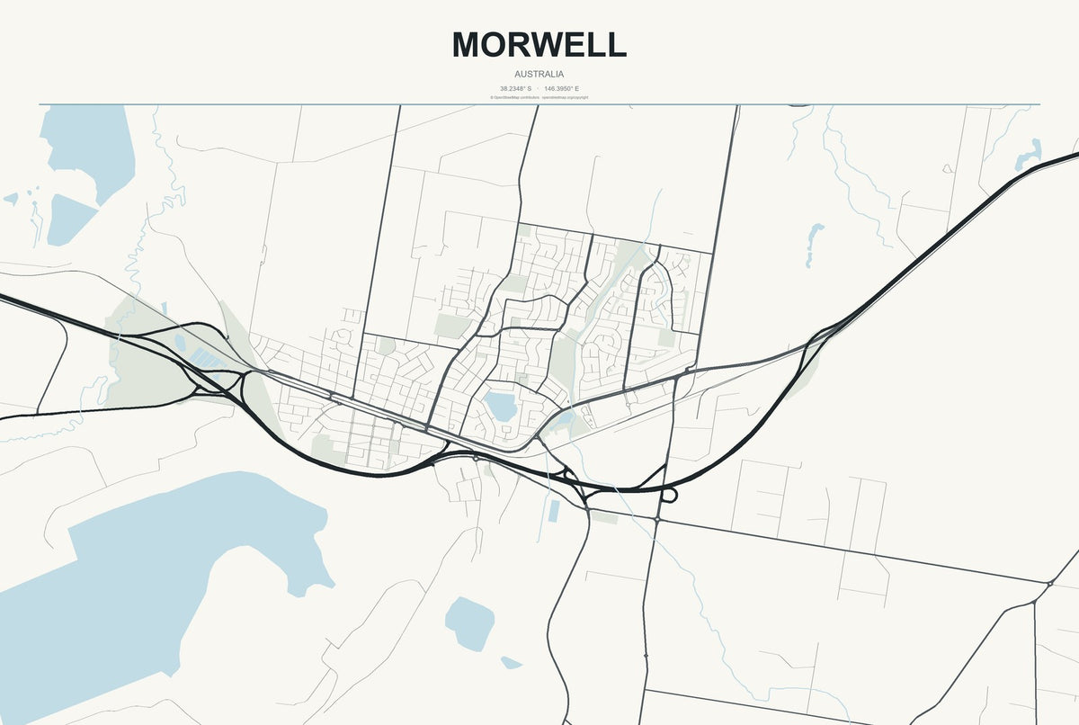 Morwell, Australia City Map Aluminum Sign in Headline Atlas style