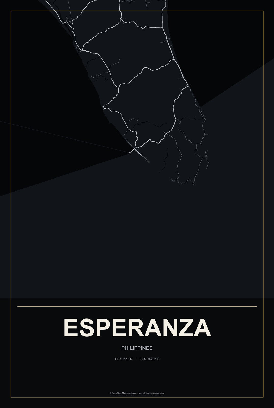 Esperanza, Philippines City Map Aluminum Sign in Metropolitan Noir style