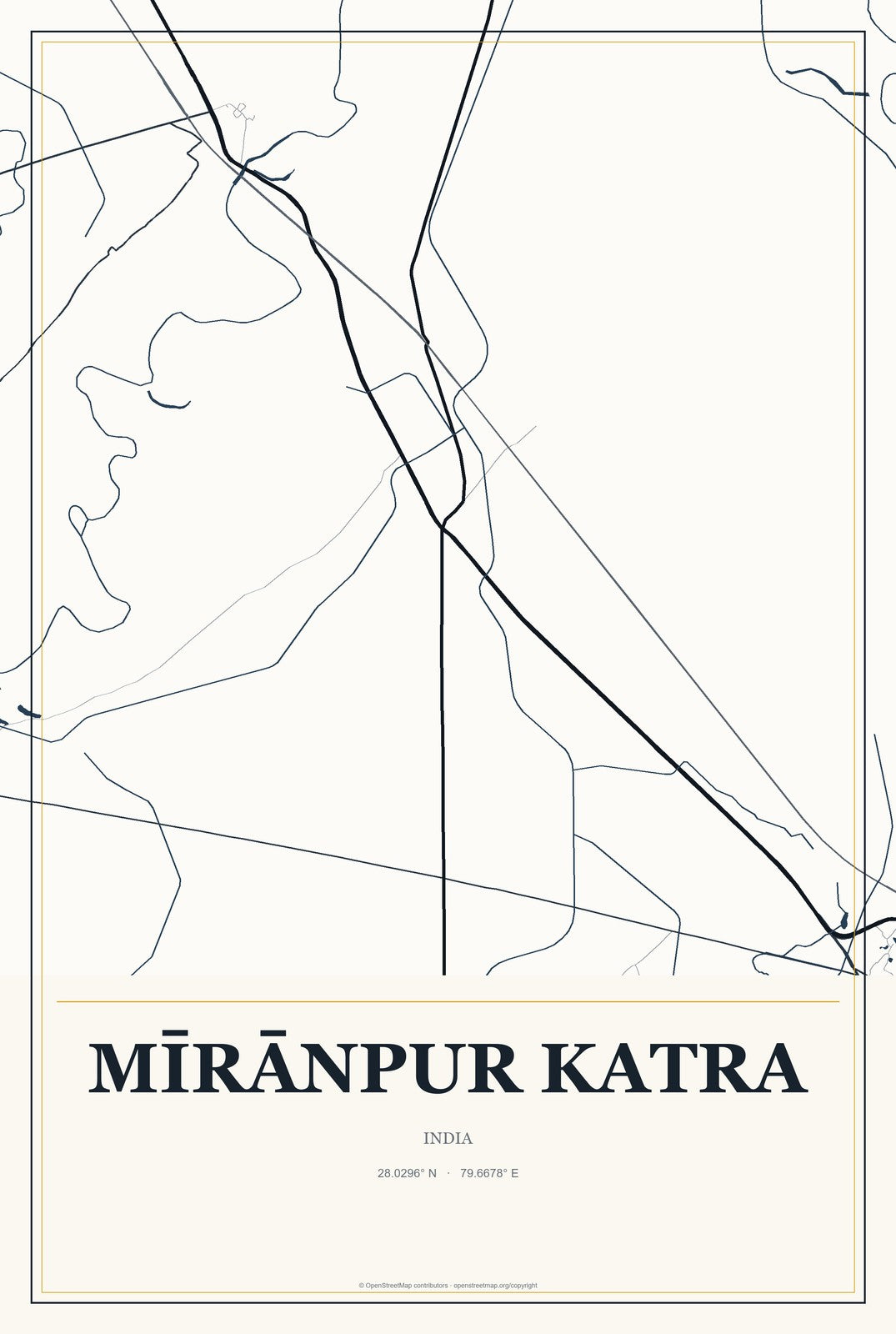 Mīrānpur Katra, India City Map Aluminum Sign in Citrine Modern style
