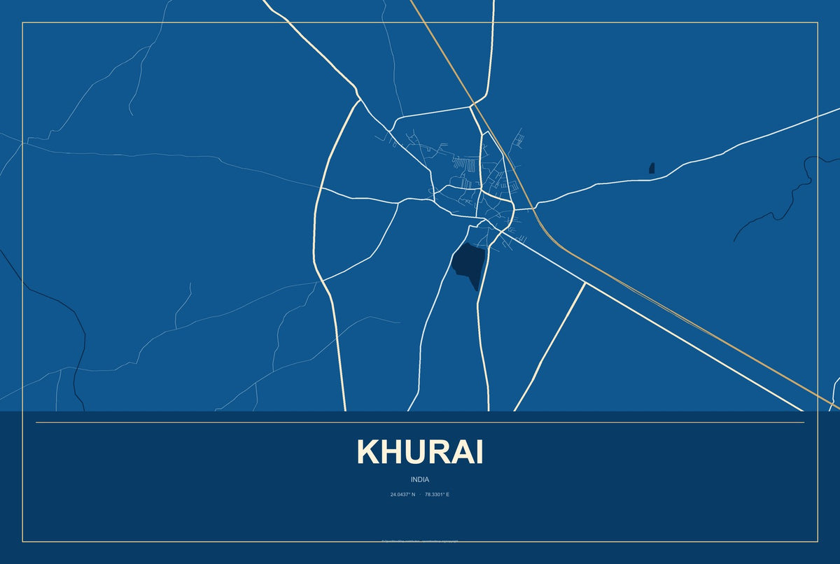 Khurai, India City Map Aluminum Sign in Harbor Cobalt style