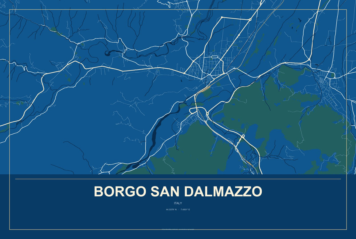 Borgo San Dalmazzo, Italy City Map Aluminum Sign in Harbor Cobalt style