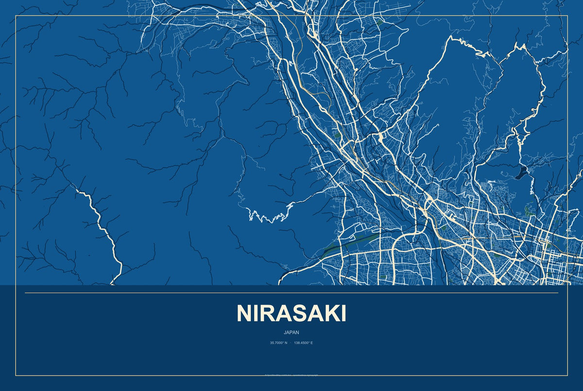 Nirasaki, Japan City Map Aluminum Sign in Harbor Cobalt style