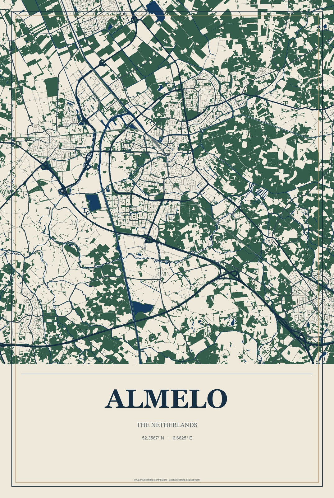 Almelo, The Netherlands City Map Aluminum Sign in Coastal Cutout style