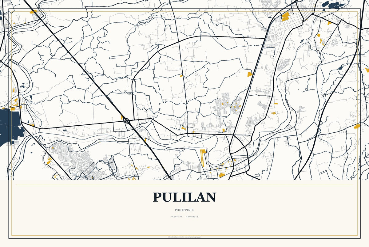 Pulilan, Philippines City Map Aluminum Sign in Citrine Modern style