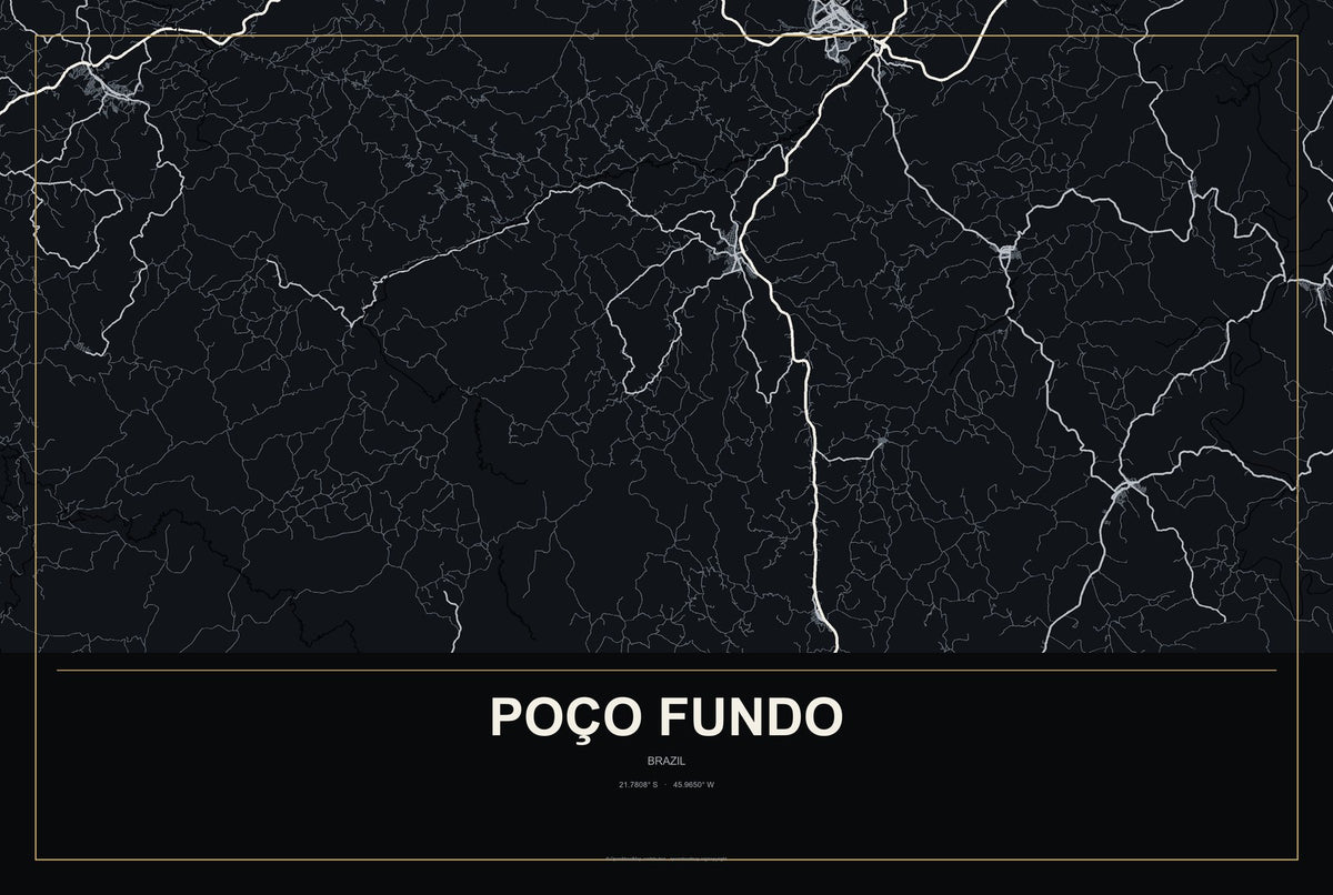 Poço Fundo, Brazil City Map Aluminum Sign in Metropolitan Noir style
