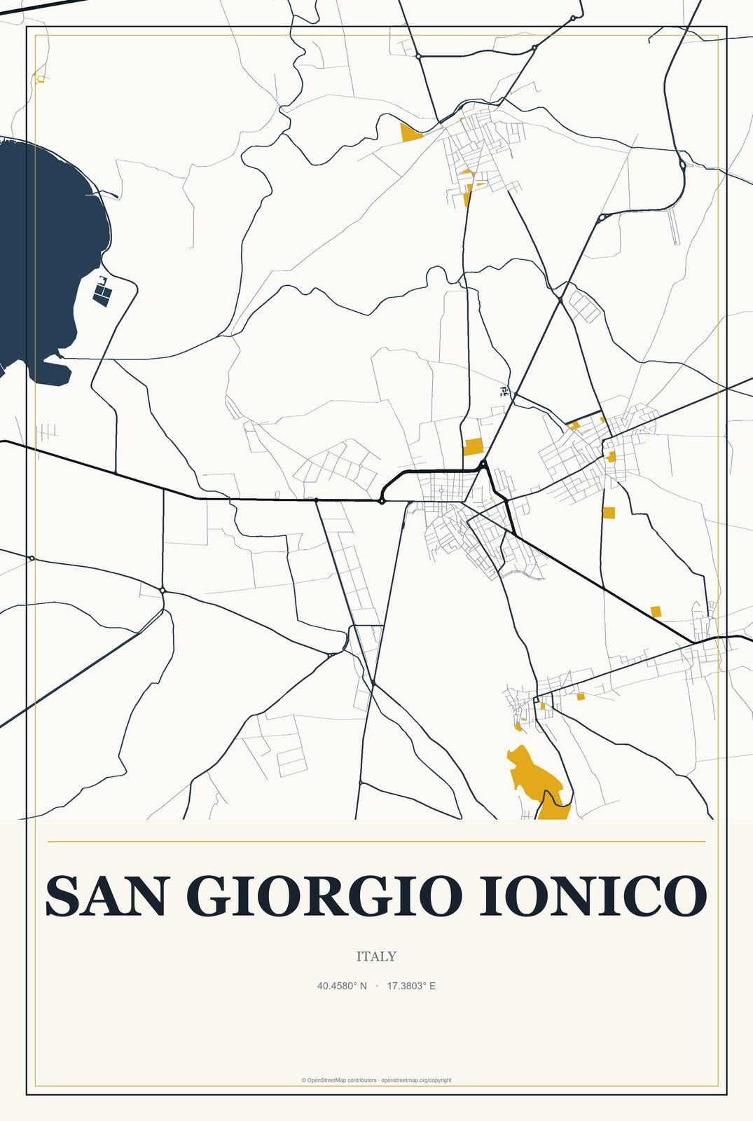 San Giorgio Ionico, Italy City Map Aluminum Sign in Citrine Modern style