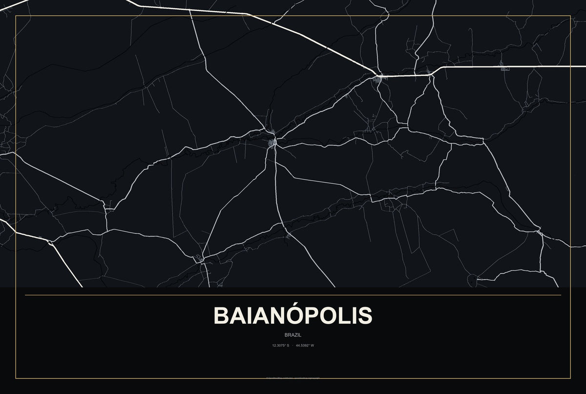 Baianópolis, Brazil City Map Aluminum Sign in Metropolitan Noir style