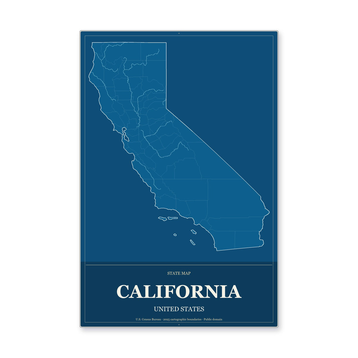 California state map aluminum sign in Harbor Cobalt style