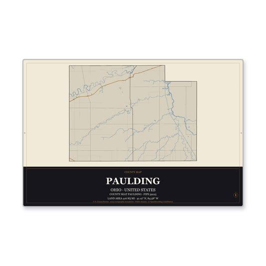 Paulding County, Ohio Map Aluminum Sign in Museum Plaque style