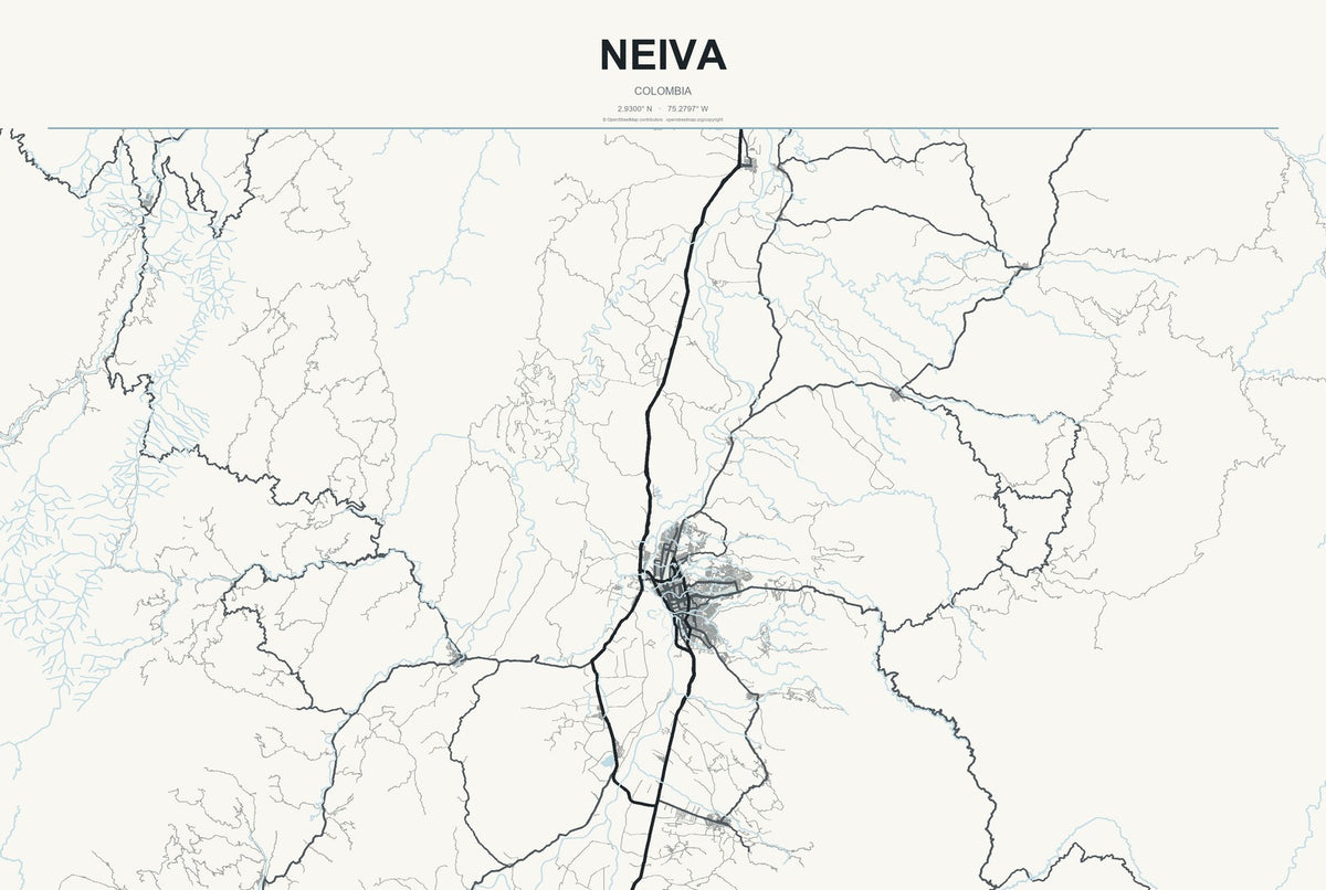 Neiva, Colombia City Map Aluminum Sign in Headline Atlas style