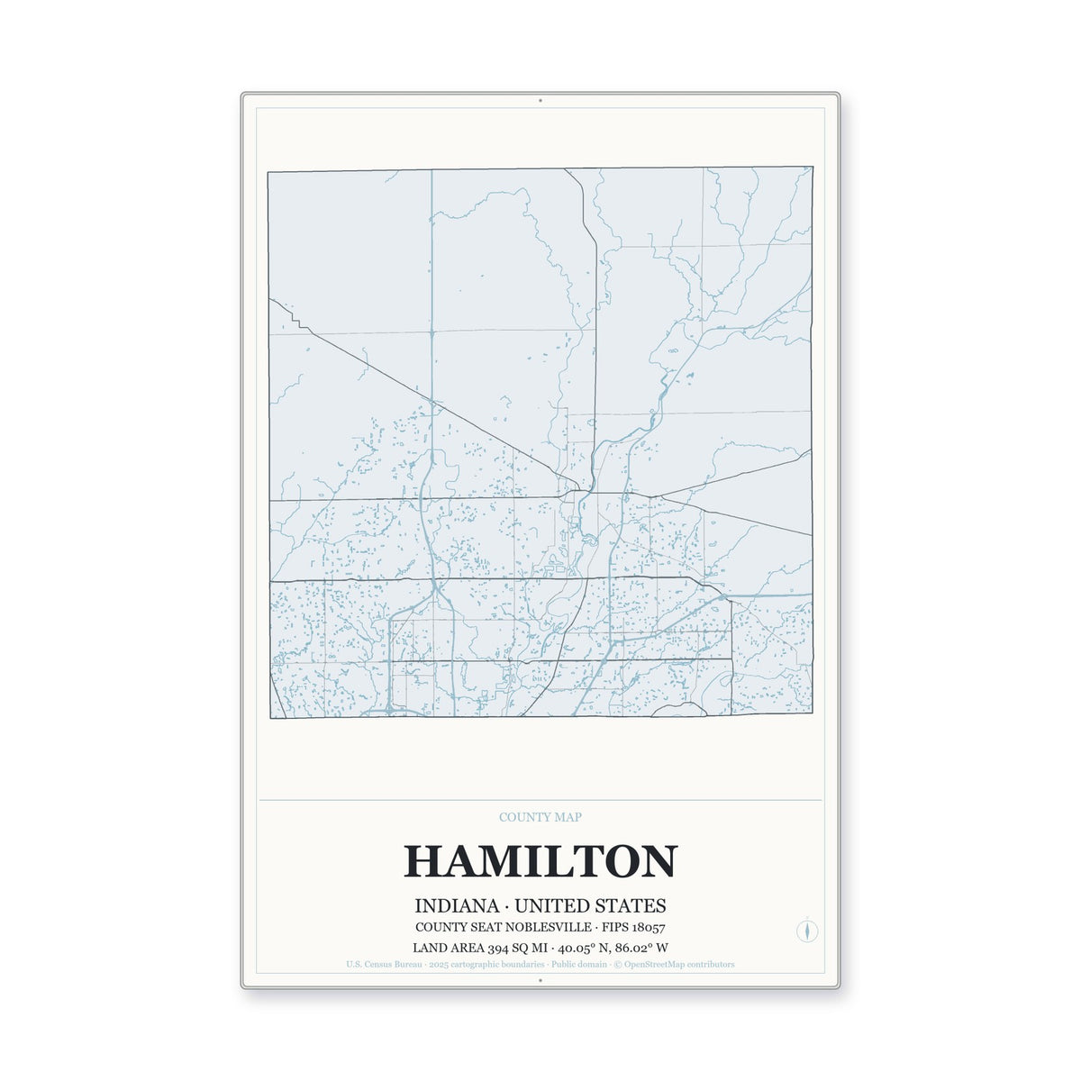 Hamilton County, Indiana Map Aluminum Sign in Gallery Air style