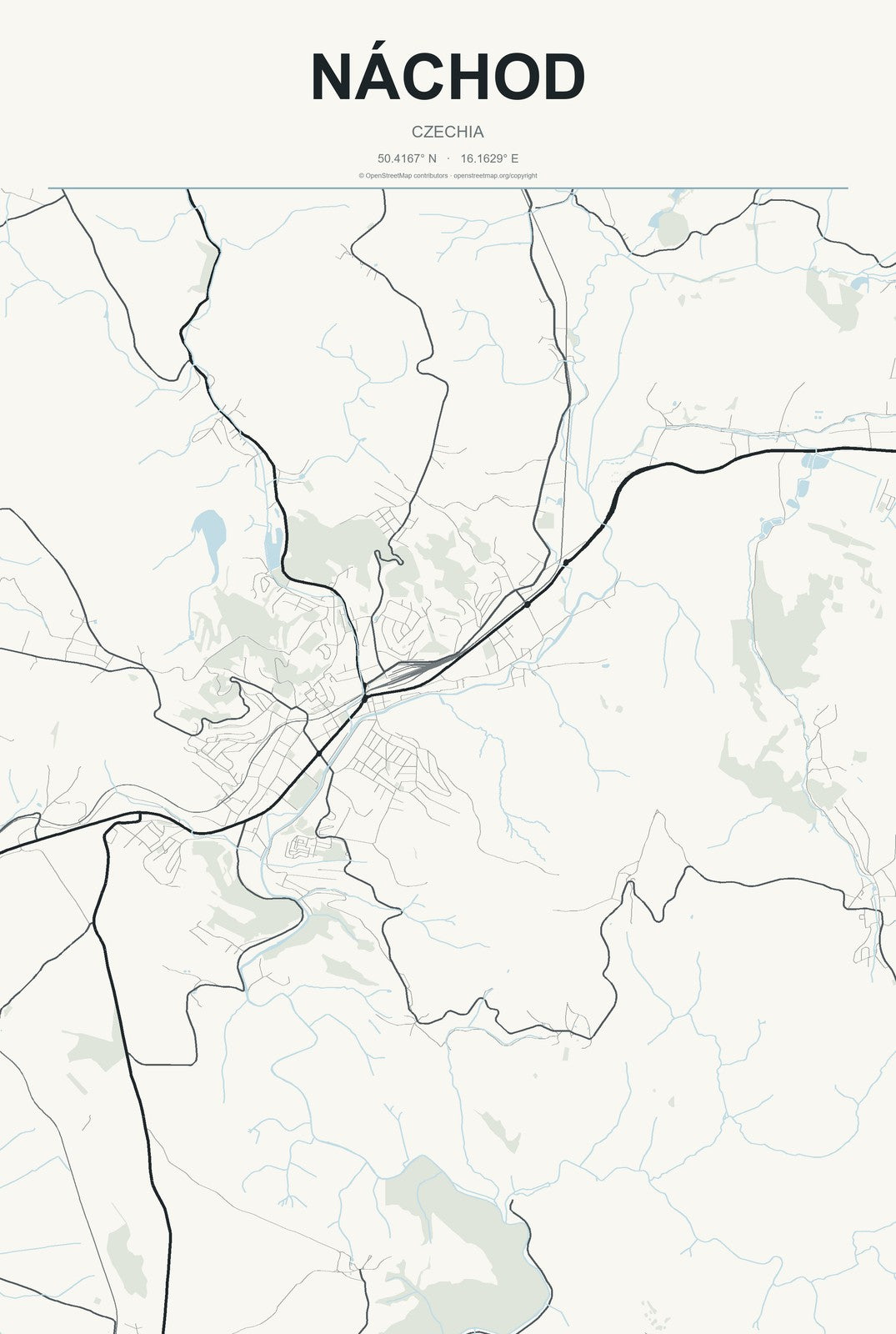 Náchod, Czechia City Map Aluminum Sign in Headline Atlas style