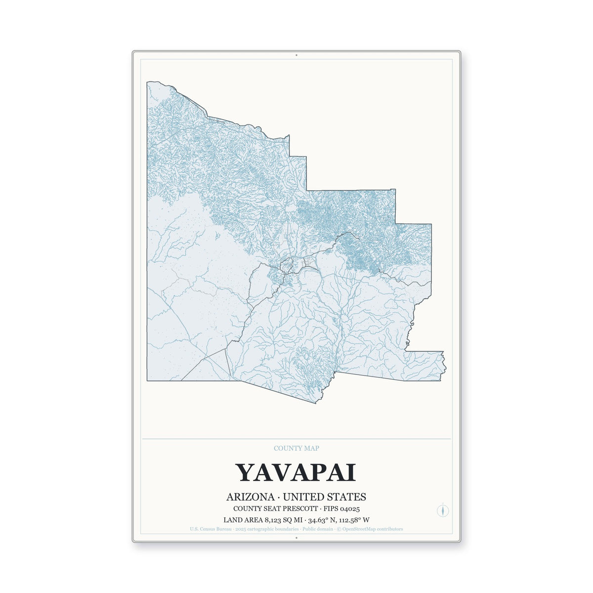 Yavapai County, Arizona Map Aluminum Sign in Gallery Air style