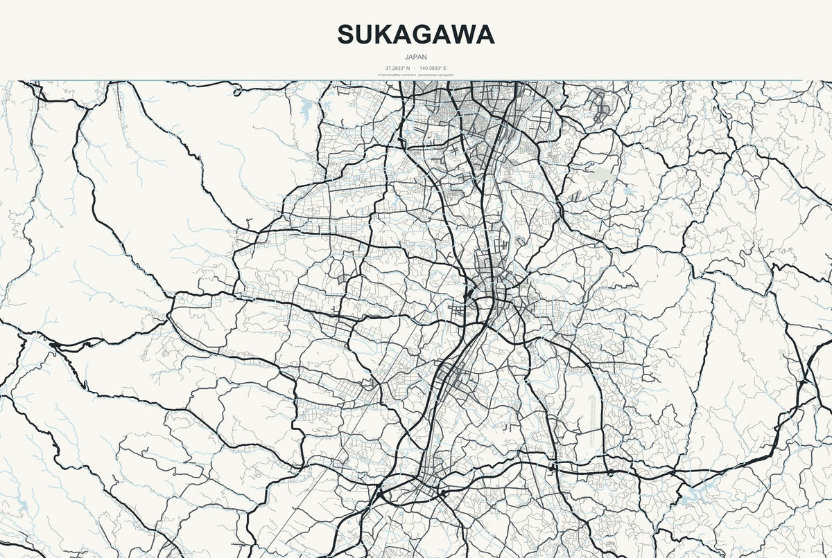 Sukagawa, Japan City Map Aluminum Sign in Headline Atlas style