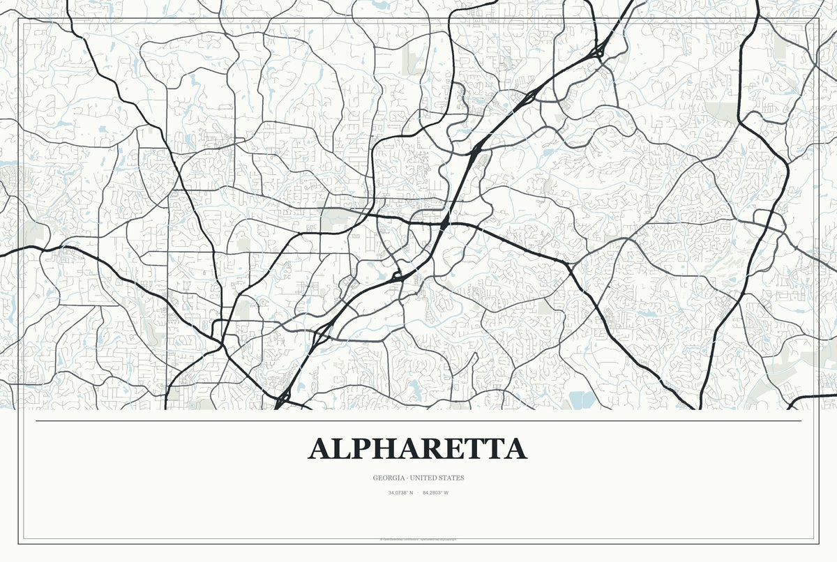 Alpharetta, Georgia City Map Aluminum Sign in Gallery Air style